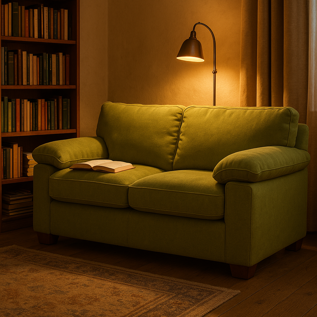 Enhanced image of a sofa with a new background